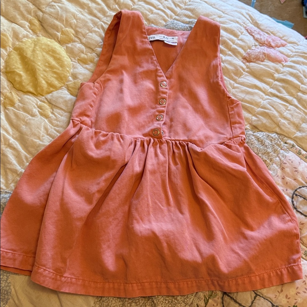 Zara Coral-Peach Sleeveless Buttoned Sundress
